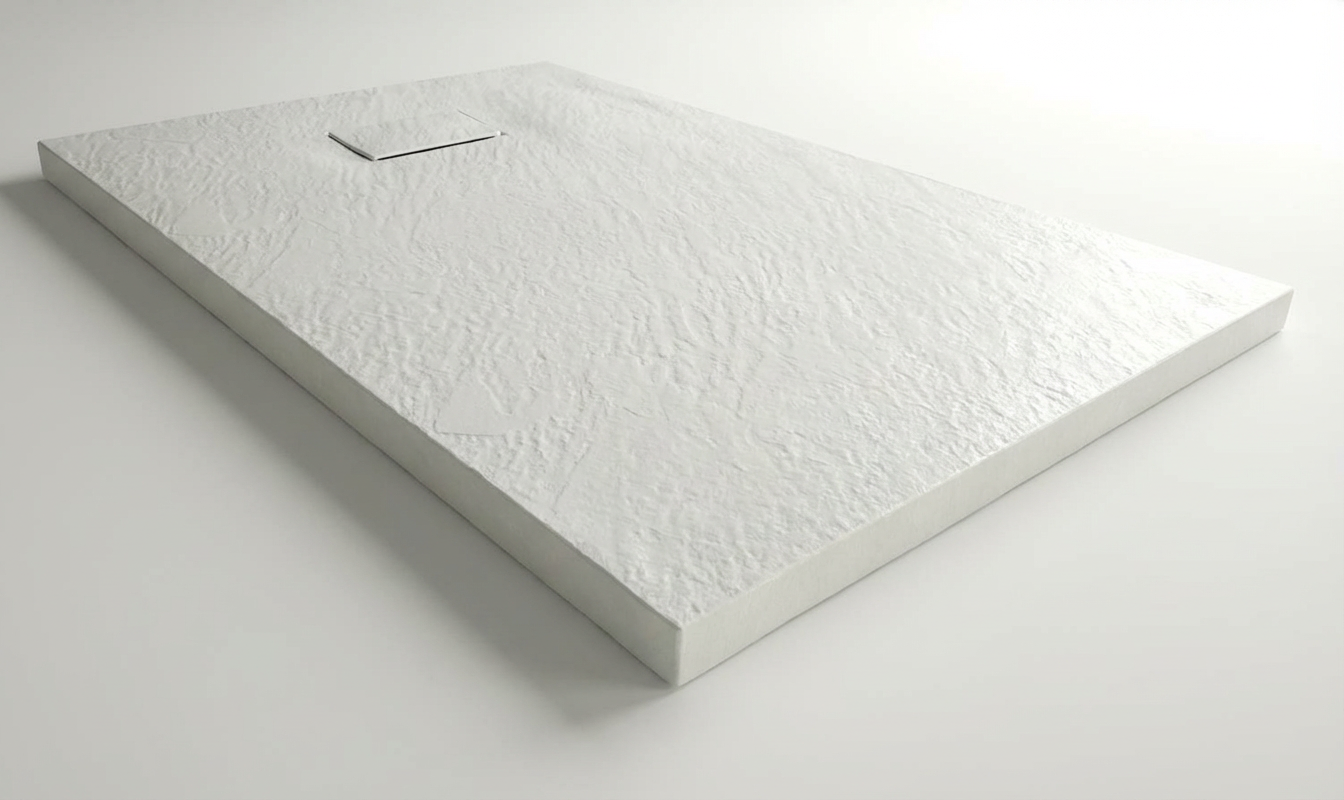 Laneri Douchebak H.2,6 cm Glas Hars SMC Steeneffect Leisteen Doucheafvoer Inclusief, 70 x 160 H 2,6 cm, Wit