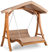 blumfeldt Bermuda Hollywood Swing Tuinschommel Zithoogte: 130 cm, Belasting: max. 240 kg, Larikshout, Zacht hout, Weerbestendig, Zonnekap, 5 cm Polyester zitkussen, Beige