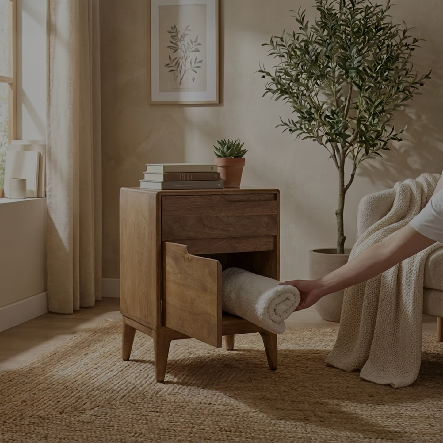 Gabrielle Nachtkastje van Massief Mangohout — Tijdloze stijl met functionele opbergruimte