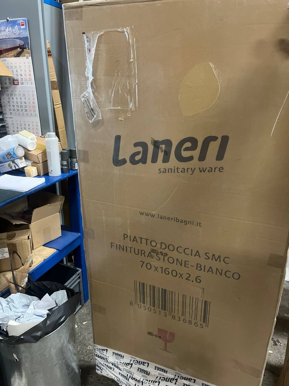 Laneri Douchebak H.2,6 cm Glas Hars SMC Steeneffect Leisteen Doucheafvoer Inclusief, 70 x 160 H 2,6 cm, Wit