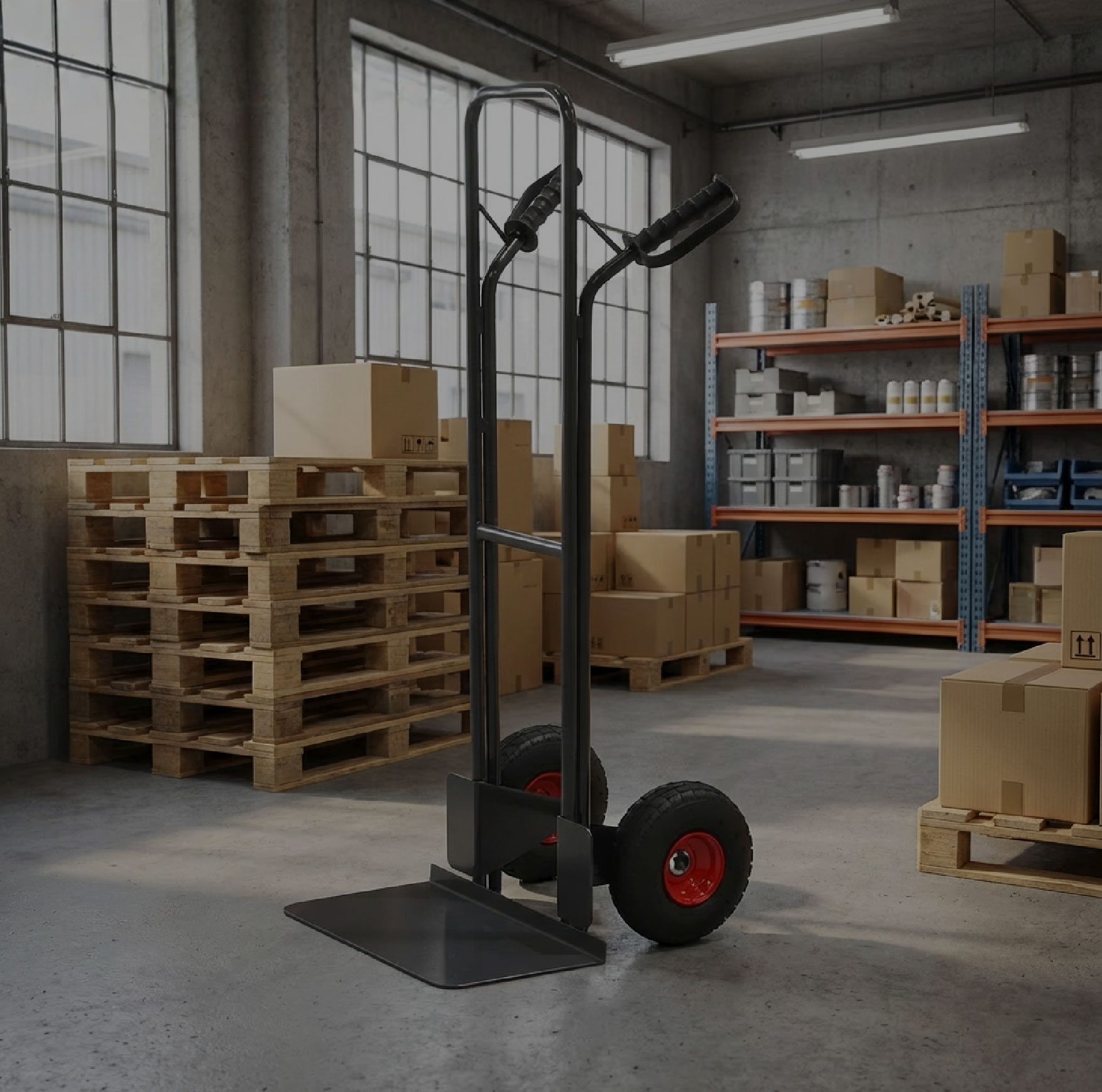 Diable transport acier constructie compacte pneus